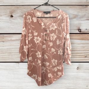 FRED DAVID Floral Print Waffle Knit Tunic Top Sz Small